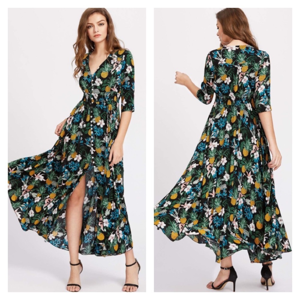 🍎Hot Pick 🤗Button Up Tropical Casual Maxi Dress